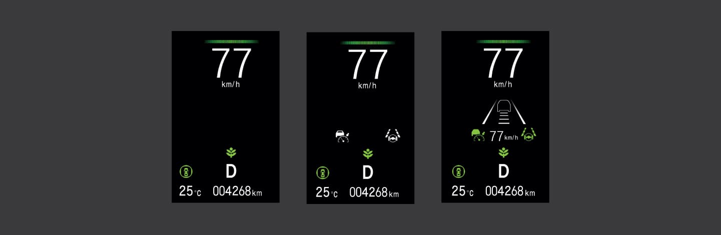 Adaptive Cruise Control Visual Display, CMBS & RDM Status, Digital Speed Display