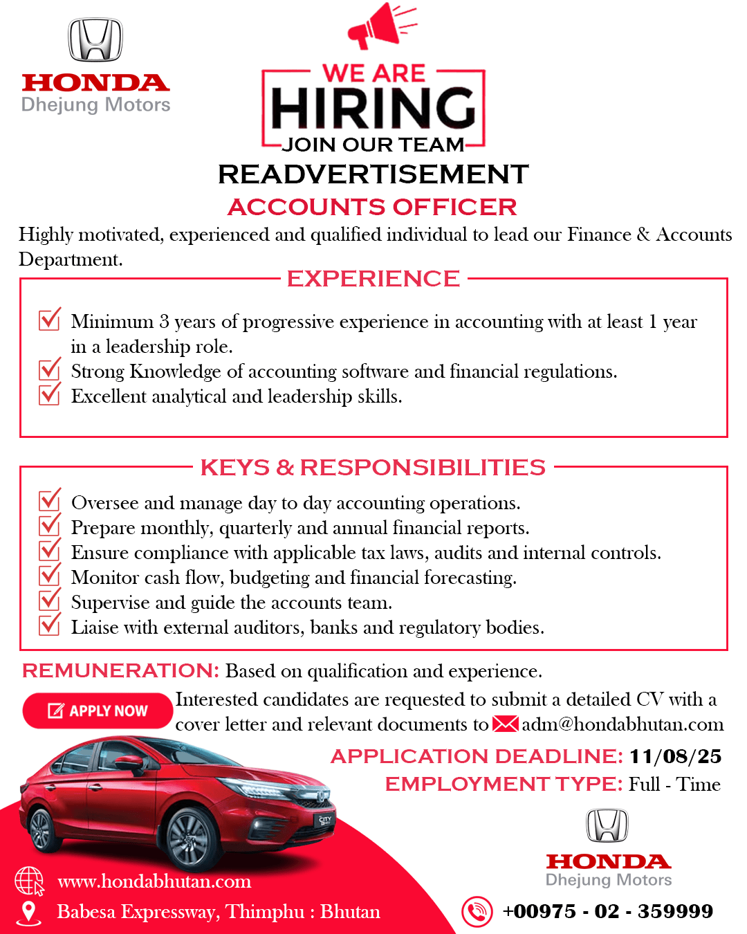 RE-ANNOUNCEMENT: JOB VACANCY